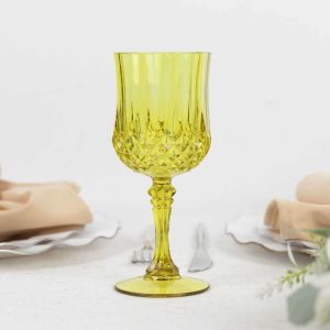 6-Pack Transparent Plastic Crystal Cut Wine Glasses 8oz, Green - Shatterproof Cocktail Goblets - Pack of 6 Glasses
